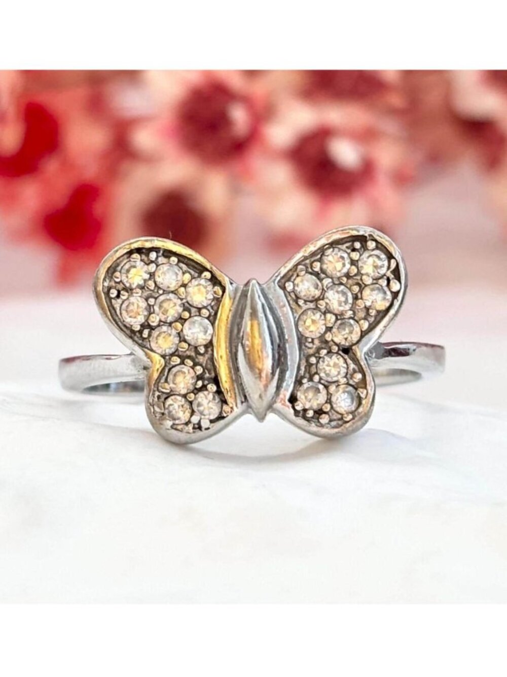 Butterfly Figural CZ Gemstone Vintage Sterling Silver 925 Vintage Ring - sz 7